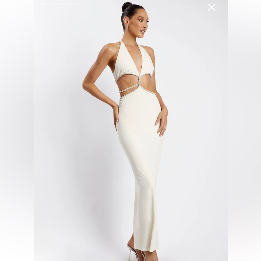 Beautiful MESHKI white/ivory rhinestone maxi dress - worn once size XS